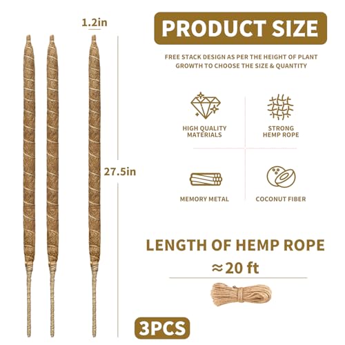 28" Bendable Plant Support Moss Pole 3 Pack for Climbing - view 2