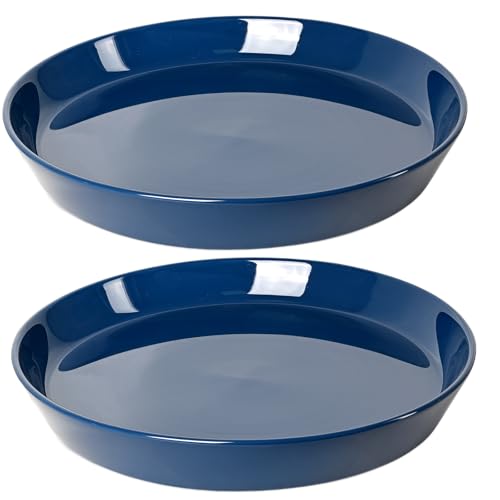 Ceramic Plant Saucer Tray 2 Pcs 3 4 Inch Blue, 4.2" OD x3.5 ID x0.7 Deep| Round Sturdy Heavy Duty Glazed Bevel Planter Drip Flower pots with Catch Basin for Indoor Outdoor Plants(3" Blue)