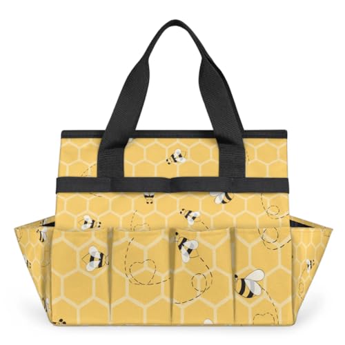Garden Tote Bag with Pockets Honeycomb Gardening Bags for Tools Organizer Heavy Duty Storage Bag with Handle for Lawn Yard Casual