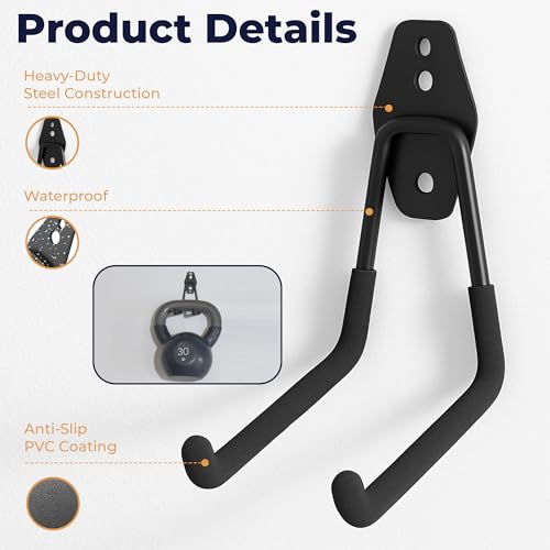 28 Pack Steel Heavy Duty Garage Hooks Storage Hooks with Anti-Slip Coating, Utility Garage Wall Mount Hanger and Organizer for Bikes, Ladder, Rope, Broom, Shovel and Garden Power Tools (28, Black) - view 4