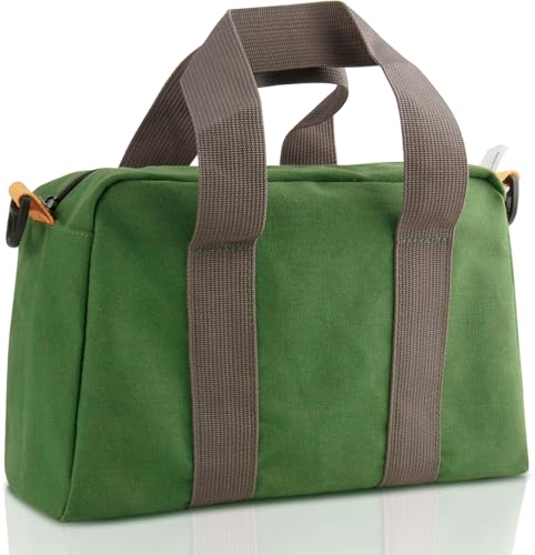 Small Tool Bag, Canvas Tool Storage Bag, Large Capacity Multipurpose Zipper Soft Tote Organizer Pouch for Electrician, Plumbing, Gardening,Tools Bags for Men (Green, 12 Inch)