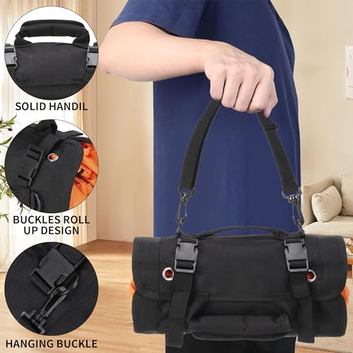 Tool Roll Bag, Tool Bag Organizer, Tool Carrier Roll UP Storage Pouches with 6 Zipper Pockets & Strap, Gifts for Men Mechanic Electrician Hobbyist (Orange) - view 5