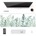 XXL Waterproof Office Desk Pad Protector 31.5x11.8 Inch - Extended Gaming Mouse Pad with Non-Slip Rubber Base, Thickened Keyboard Mat, Stitched Edges & Green Plants Design