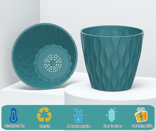 6 Pack 7 Inch Plant Pots with Drainage and Saucers, Multicolour Plastic Flower Pots for Indoor and Outdoor Plants, Stackable Nursery Planters for Houseplants and Herbs, Multicolour - view 3