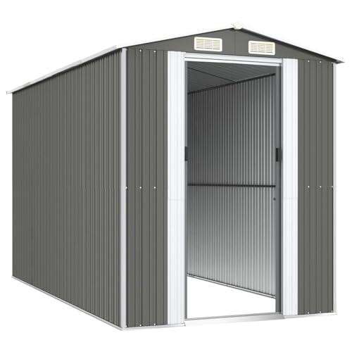 Garden Shed, Large Galvanized Steel Storage with Sliding Doors, Light Grey, 75.6 x 140.6 x 87.8 Inches, for Outdoor Tools and Gardening Supplies - view 4