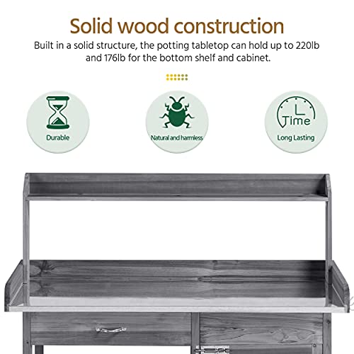 Outdoor Potting Bench with Storage Potting Table,Gray - view 3