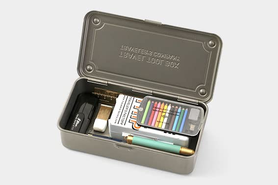 T-190 MG (MILITARY GREEN) H7.99×W4.29×D2.20inch Steel Trunk For Pegs, Metal fittings, Pen, Accessory, And Utility Knife Made In Japan - view 3