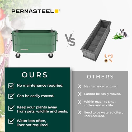 Permasteel Raised Garden Bed Outdoor Planter, Self-Watering with Castor Wheels, for Vegetables, Flowers, Herbs, and Fruit, Sage - view 3