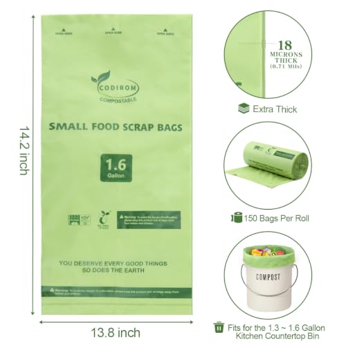 1.6 Gallon Compostable Trash Bags, 150 Count Kitchen Food Scrap - view 2