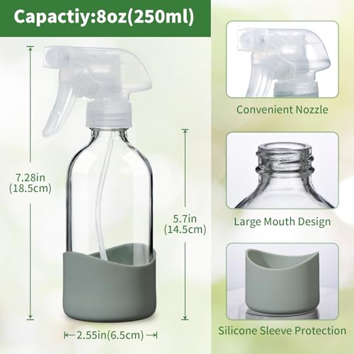 8oz Clear Glass Spray Bottles with Silicone Sleeve for Cleaning Solutions - view 2