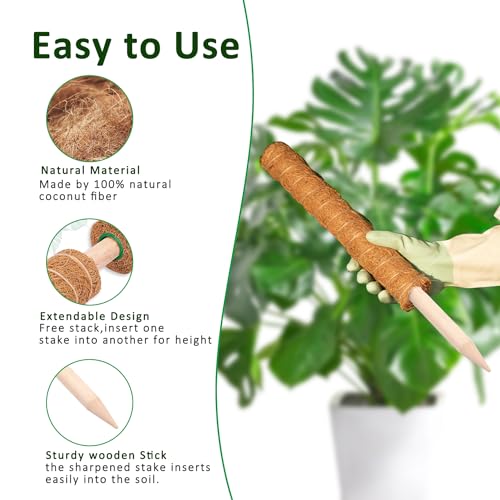Moss Pole, 2 Pack 17 Inch Monstera Plant Support for Climbing Plants Accessories Indoor, Stackable Moss Poles Plant Support Stakes, Coir Plant Pole Sticks for Potted Plants, Pothos, Philodendron - view 3