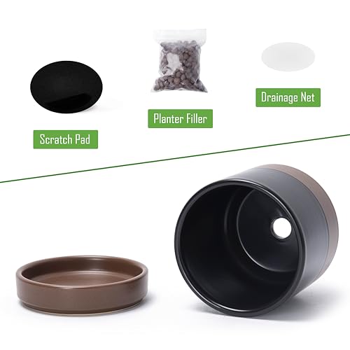 4.7 Inch Ceramic Planter Pot, Black/Tan, 94-O-B-7 - view 4
