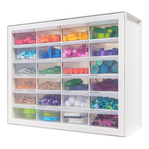 24-Drawer Plastic Storage Cabinet, Teacher Toolbox, White