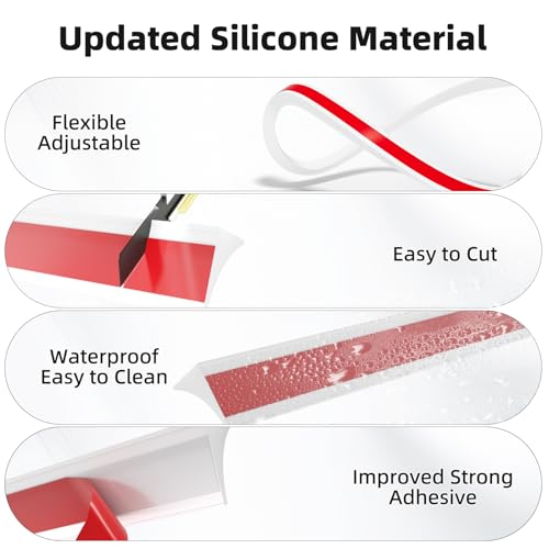 78 inch Shower Threshold Water Dam Barrier Water Stopper, Glass Shower Door Bottom Seal Strip, Silicone Rubber Kitchen Sink Splash Guard for Countertop, Bathtub, Bathroom（White） - view 3