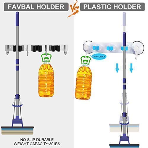 Broom Mop Holder Wall Mount, Garage Organization Tool Organizer Storage Broom Closet Kitchen Organization Heavy Duty Garage Tools Hanger with 3 Racks 4 Hooks for Home Kitchen Garden Laundry Room - view 5