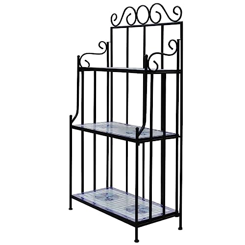3-Tier Plant Stand Display Rack, Mosaic Pattern Ceramic Tile Shelf with Iron Frame for Garden, Patio, Balcony, 22.8 x 11.8 x 45.3 Inch