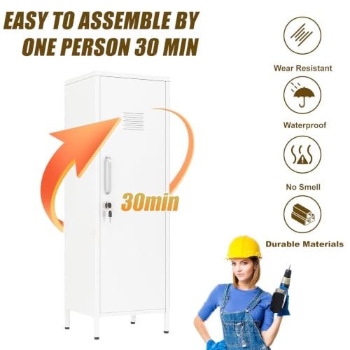 Metal Locker Cabinet, 47"H Home Office Storage Lockers, Vertical Steel Storage Cabinet with Locking Door and 3 Adjustable Shelves, Garage Tool File Cabinets for Home Office,Garage,Bathroom, White - view 5