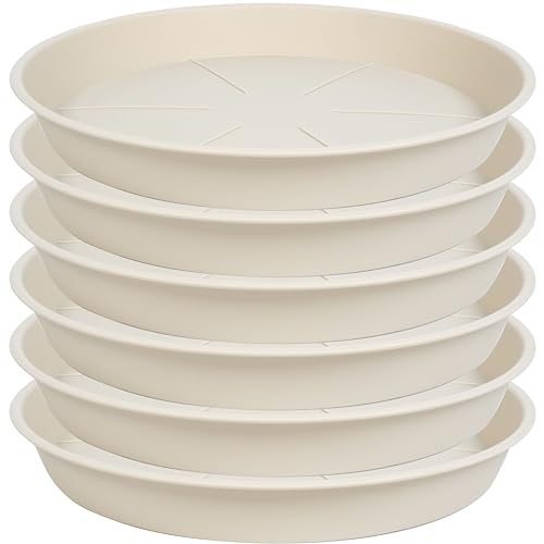 6 Pack of Plant Saucer Tray 4 6 8 10 12 14 17 19 22 25 inch, Heavy Duty Plastic Pot Plant Drip Trays Saucers for Indoors Outdoor, Plant Water Tray for Planters 4-7" (6", Beige)