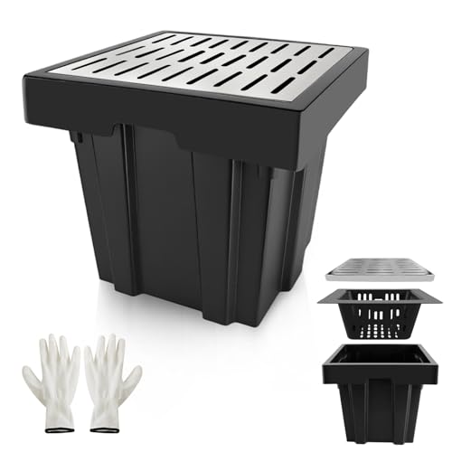 18x18x15 Inch Catch Basin with Stainless Steel Grate, Large Drainage Basin with Debris Basket, French Drain Basin Without Reserved Hole for Yard, Patio, Downspout, Commercial, Municipal Pipeline, Lawn