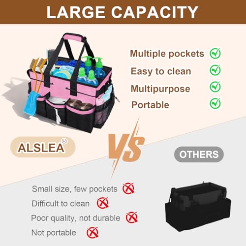 Large Cleaning Caddy Bag - 15" x 10.5" x 9" Heavy-Duty Organizer Tote for Housekeepers, Janitors & Home Cleaning Supplies with Adjustable Shoulder Strap & Multiple Pockets (Pink) - view 4