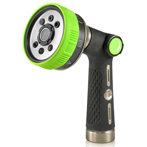 Hose Sprayer Nozzle Heavy Duty - 8 Spray Patterns Garden Hose Nozzle with Adjustable Flow Control for Watering Plants, Washing Cars,Washing Pets, Thumb Control (Green)