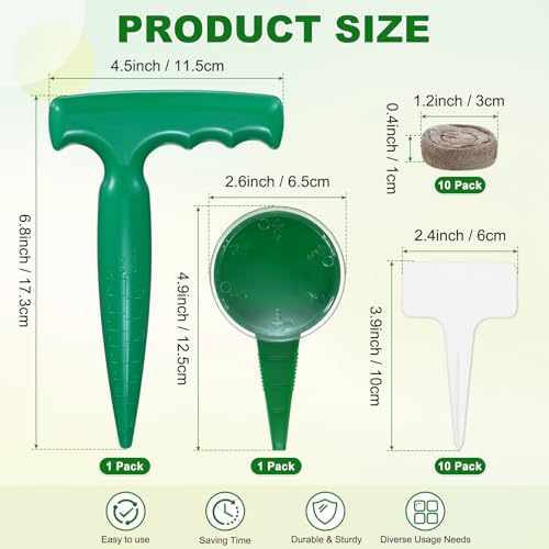 1-Set Seed Planter Tool, Plastic Hand Dibber Garden Tool Peat Pellets Seed Starter Soil Pods Plugs for Sowing Seeds, Handheld Digging Hole Punch [Dark Green, with Plant Labels] - view 4