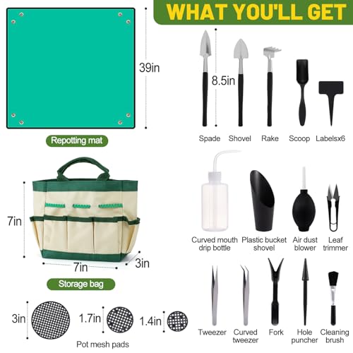 44pcs Small Gardening Tools Gifts for Women Beginners, Green - view 6