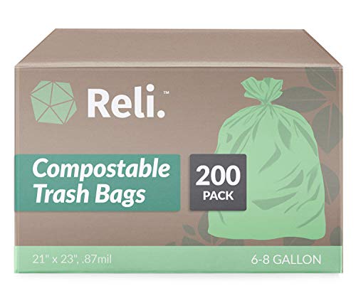 Reli. Compostable 6-8 Gallon Trash Bags | 200 Count Bulk | Green