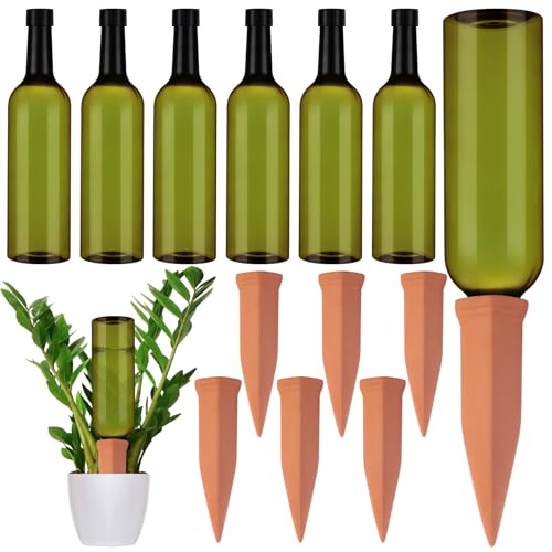 6 Sets Terracotta Watering Spikes,Emerald Green and Terracotta