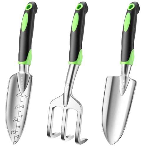 Garden Tool Set, 3 Pack Aluminium Alloy Garden Tools with Ergonomic Non-Slip Rubber Handle, Durable Heavy Duty Gardening Tool for Women and Men