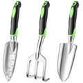 Garden Tool Set, 3 Pack Aluminium Alloy Garden Tools with Ergonomic Non-Slip Rubber Handle, Durable Heavy Duty Gardening Tool for Women and Men