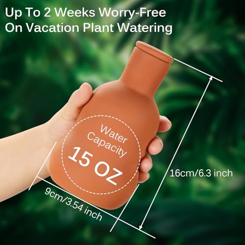 Terracotta Ollas Watering Pots, 2 PCS Slow Release Plant Watering Globes Terracotta Self Watering Planter Insert, Holds 15 Oz Water Automatic Watering System for Potted Plants While On Vacation - view 2