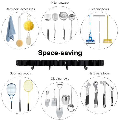 SUS304 5 Racks and 4 Hooks Mop and Broom Holder Wall Mount - view 4