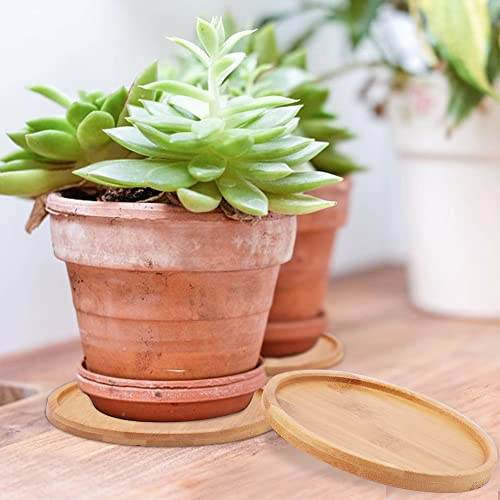 4 Pack Bamboo Plant Pot Saucers, 4.7 Inch Round Bamboo Coaster Plant Drainage Tray Cork Wood Drip Pads Plates for Owl Pots Succulent Pots, Flower Pot - view 6