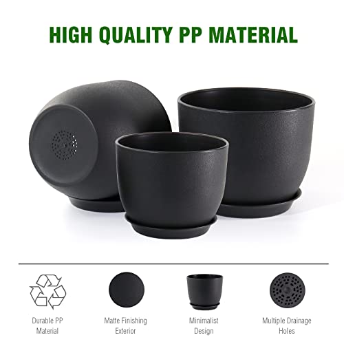 10/9/8 inch Plant Pots for Indoor Plants, 3 Pack Black Flower Pots - view 4