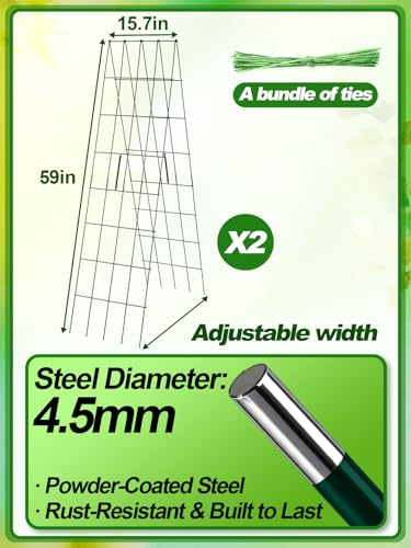 2Sets Cucumber Trellis for Raised Garden Bed - 59" L x15.7'' W 4.5mm Wire Heavy Duty Weather-Resistant Foldable A-Frame Metal Plant Support, for Squash Pole Bean Climbing Plants Vegetables Outdoor - view 4