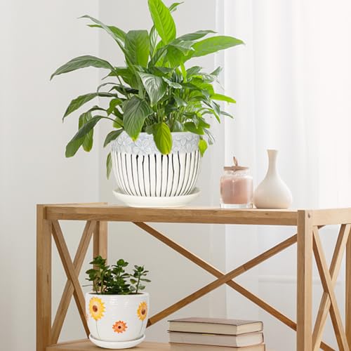 Ceramic Plant Pots Set of 3, 6.75/5.6/4.2 inch Planters with Drainage Holes and Saucer, Flower Pot Outdoor Indoor, Modern Decorative Planters for House Plants Garden Planters Succulent Pots - view 7
