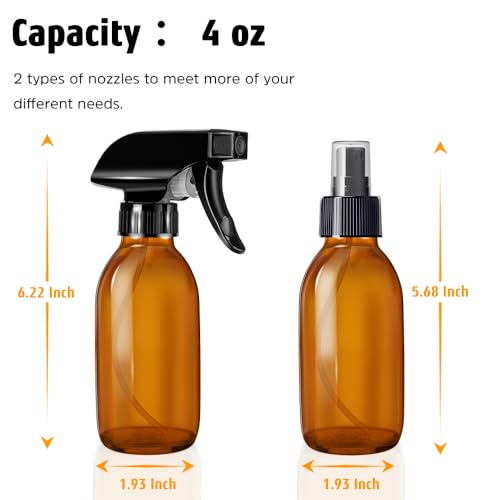 Small Glass Spray Bottles 4 OZ, 2 Pack Amber Glass Spray Bottles - view 4