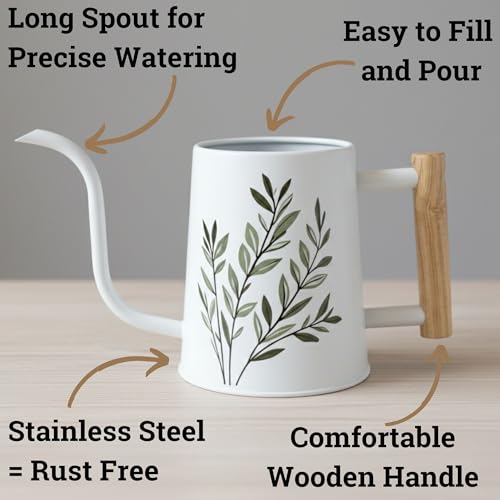 Metal Small Indoor Watering Can with Long Spout & Real Wood Handle, 35oz - view 2