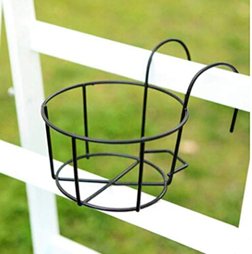 4 Pack Hanging Railing Planters Flower Pot Holders Plant Iron Racks Fence Metal Potted Stand Mounted Balcony Round Plant Baskets Shelf Container Box for Indoor&Outdoor Use-Black,Garden Steel Pots,6.3" - view 6
