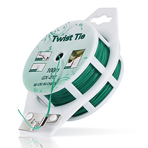 328ft (100m) Twist Ties, Green Garden Plant Ties with Cutter for Gardening and Office Organization, Home