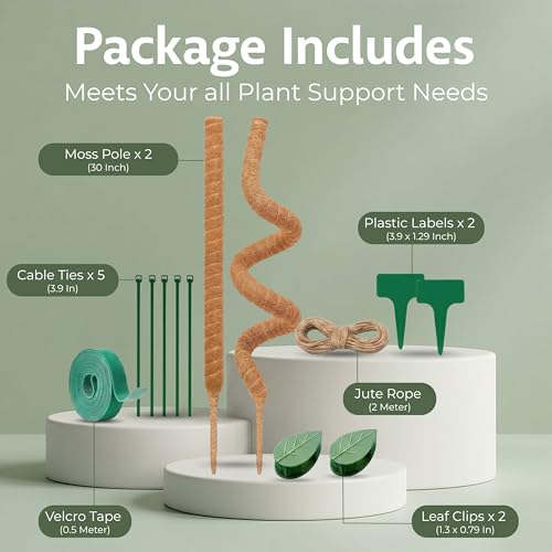 30 Inches Bendable 2 Pack Moss Pole Monstera Plant Support Stakes - Moss Poles for Climbing Plants, Plant Stakes for Indoor Plants - Coco Coir Pole Moss Stick for Monstera, Pothos. - view 2