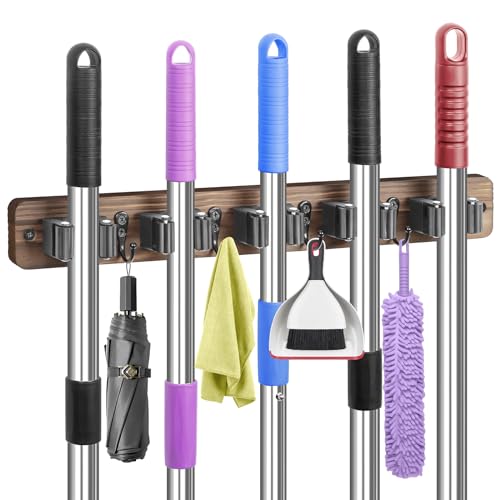 Broom Holder Wall Mount, Rustic Broom Hanger for Laundry Room