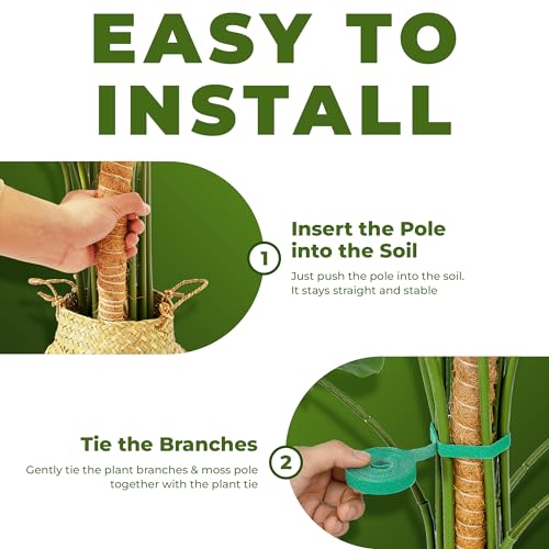 2 Pack 48'' Bendable Moss Pole Monstera Plant Support for Climbing Indoor Plants - Stakes for Potted Climbers - Tall Sticks Indoor Trellis for Houseplants - Accessories for Monstera Pot - view 6