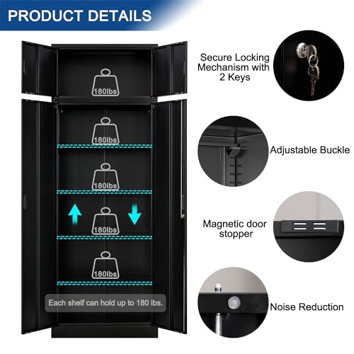 Metal Storage Cabinet, 87 Inch Tall Metal Storage Cabinet with Doors and Shelves, Pantry Cabinets for Kitchen Storage, Garage Cabinet for Living, Dining Room, Assemble Required - view 4