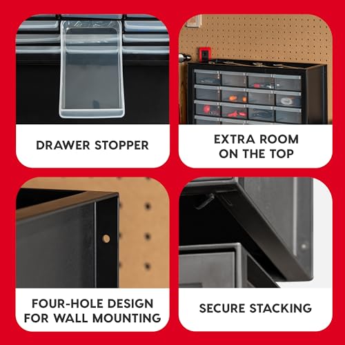 24-Drawer Plastic Storage Cabinet, Teacher Toolbox, Garage, Black - view 4