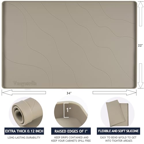 Heavy Duty Silicone Under Sink Mat for Kitchen&Bathroom 28" x 19", Waterproof Under Sink Rubber Mat Drip Tray, Raised Edge Under Sink Liner,Prevent Drips, Leaks, Spills,Brown - view 2