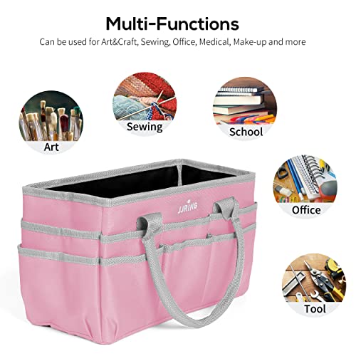 600D Nylon Craft & Art Organizer Tote Bag With Pockets, Pink - view 2