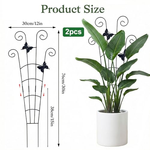 2 Pack 30 in Adjustable Plant Trellis Thickened Rust-Proof Metal Climbing Support Expandable 15-30 Inch Indoor Outdoor Garden Trellis for Pothos Ivy Monstera with Plant Ties - view 3