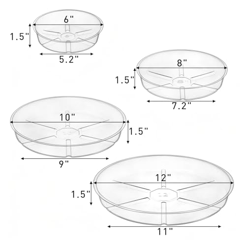 24 Pack Clear Plant Saucer Drip Trays, 6/8/10/12 Inch Plastic Plant Water Catcher Trays Flower Pot Saucers for Indoor Outdoor Plants, Round, 4 Sizes - view 3